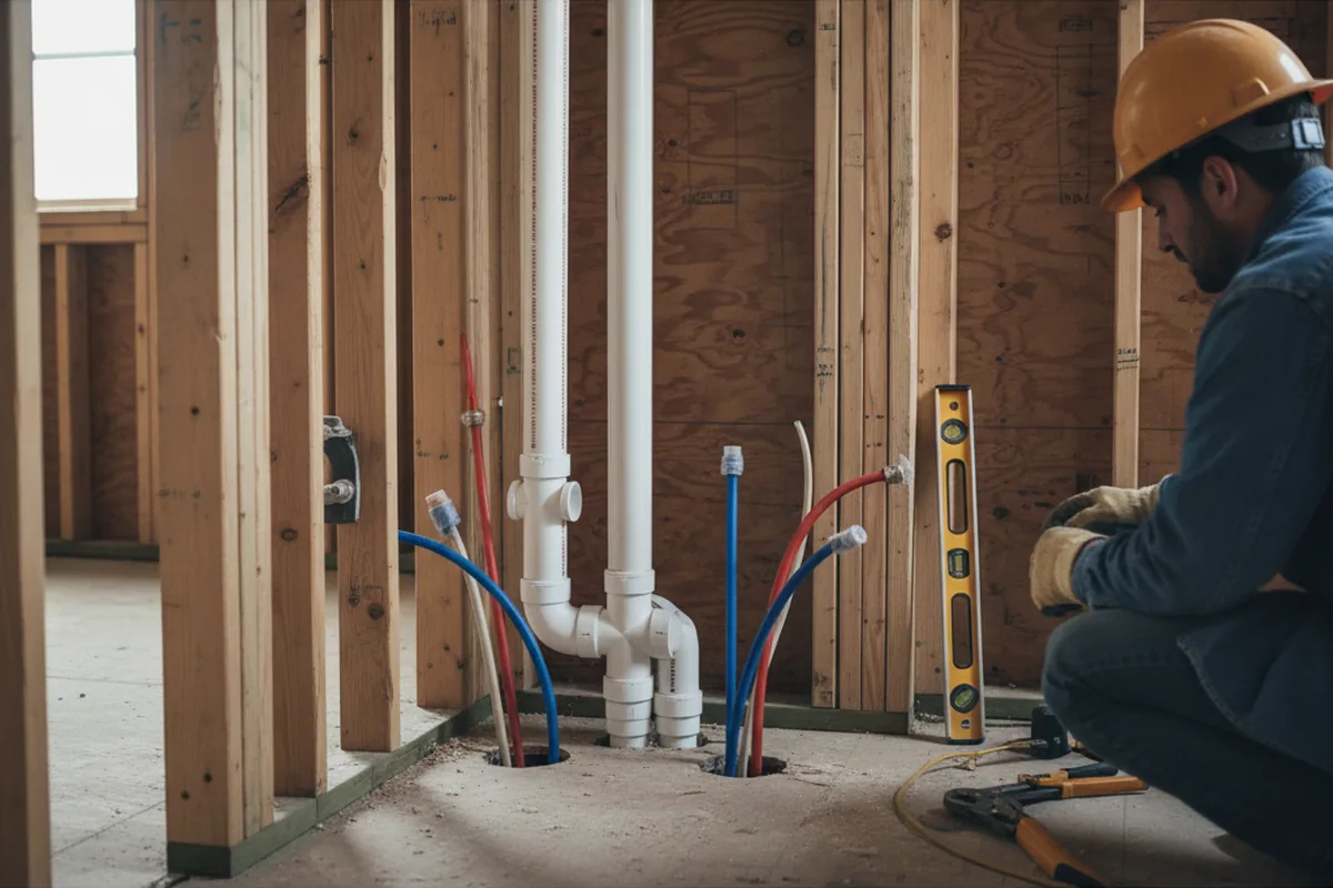 Drain and supply rough-in during Sump Pump Repair in Silverthorne
